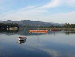 Viking boat in Catoira, Galicia, Spain